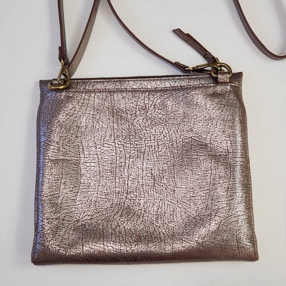 Fossil Metallic Bronze Brown Leather Crossbody Bag Adjustable Strap NWOT - Picture 2 of 13